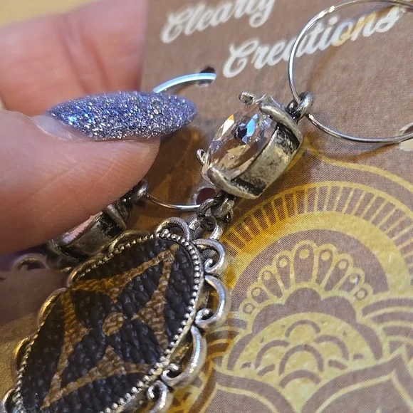 Upcycled Designer Inspired Handmade Dangle Earrings - Picture 7 of 8